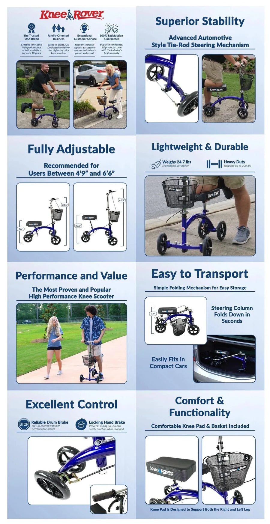 KneeRover® Deluxe Knee Cycle Steerable Knee Walker